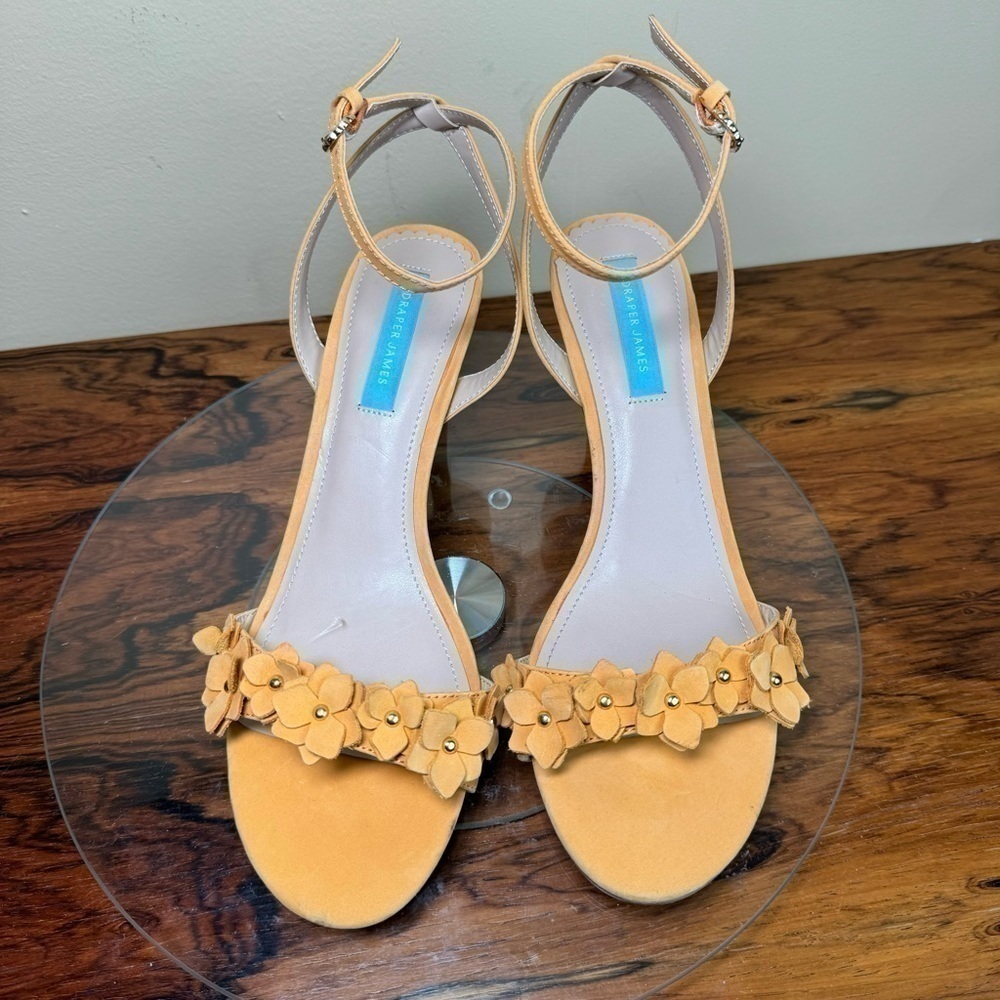 Draper James Floral Alice Ankle Strap Heels in Peach